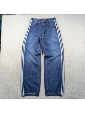 Y2K Adidas Vintage Dad Jeans 3 Stripes 28 x 34 Wide Baggy 2000's Hip Hop Retro